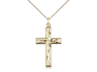 14kt Gold Filled Medium Catholic Cross Necklace 1 1/8 x 5/8 inches on 18 inch lite curb chain by Bliss