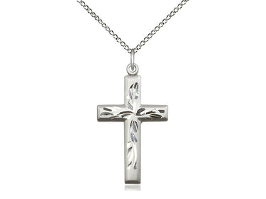 Sterling silver medium cross necklace 1 1/8 x 5/8 inches with 18 inch lite curb chain by Bliss USA