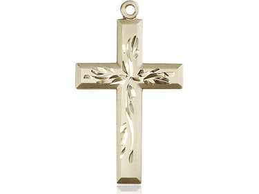 14kt solid gold large cross pendant 1 3/8 x 3/4 inches handcrafted by Bliss Manufacturing USA