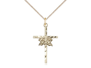 14kt gold filled doves cross pendant necklace 1 x 5/8 inches with 18 inch chain by Bliss Manufacturing