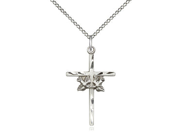 Sterling silver doves cross necklace pendant 1 inch with 18 inch chain handmade by Bliss Manufacturing