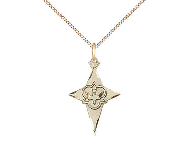14kt Gold Filled medium Catholic cross necklace with 3/4 inch by 1/2 inch pendant on 18 inch curb chain by Bliss Manufacturing