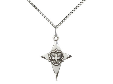 Sterling Silver medium Catholic cross necklace 3/4 inch by 1/2 inch on 18 inch curb chain by Bliss Manufacturing