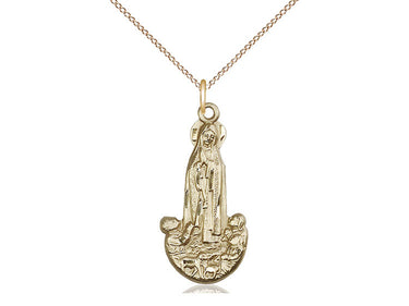 14kt Gold Filled Our Lady of Fatima Medal Necklace 1 x 1/2 inch pendant on 18 inch chain by Bliss