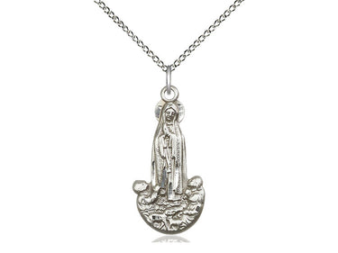 Sterling Silver Our Lady of Fatima Medal Necklace 1x1/2 inch with 18 inch chain handmade by Bliss USA