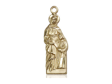 14kt solid gold St. Ann Catholic patron saint medal pendant, 1 inch by 3/8 inch, handcrafted by Bliss