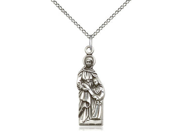 Sterling silver St. Ann Catholic patron saint medal necklace with 18 inch curb chain, handcrafted by Bliss