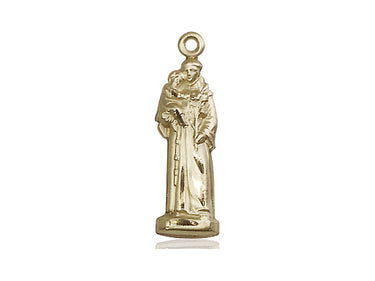 14kt solid gold St. Anthony Catholic patron saint medal pendant, 1 inch by 1/4 inch, handcrafted by Bliss