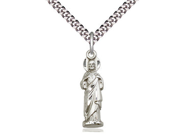 Sterling silver Sacred Heart medal necklace, 1x1/4 inch pendant with 24 inch chain, Bliss Manufacturing