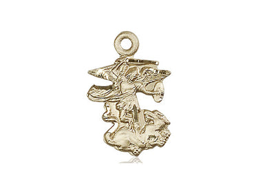 14kt solid gold St. Michael the Archangel medal pendant, medium size 7/8 x 1/2 inches, handcrafted by Bliss Manufacturing