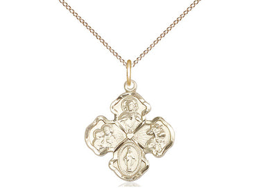 Medium 14kt Gold Filled Catholic 4-Way Medal Necklace 3/4 x 5/8 with 18 inch chain by Bliss Manufacturing