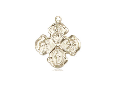 Medium 14kt Solid Gold Catholic 4-Way Medal Pendant 3/4 x 5/8 by Bliss Manufacturing