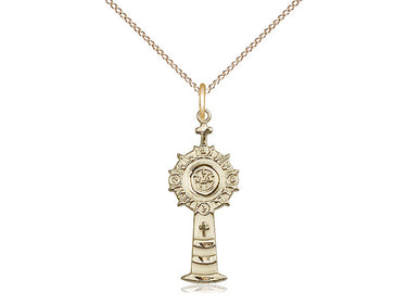 Medium 14kt gold filled Catholic monstrance pendant necklace 1 x 3/8 inch with 18 inch chain by Bliss Manufacturing