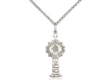 Sterling Silver Monstrance Necklace Medium 1 inch x 3/8 inch pendant with 18 inch chain handcrafted by Bliss Manufacturing USA