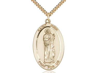 14kt Gold Filled Large St. Jude Patron Saint Medal Necklace 1 5/8 x 1 inch with 24 inch Chain by Bliss