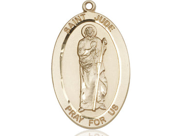 Large 14kt solid gold St. Jude Thaddeus patron saint medal pendant 1 5/8 x 1 inch handcrafted by Bliss Manufacturing