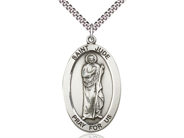 Sterling Silver Large St. Jude Patron Saint Medal Necklace 1 5/8 x 1 inch with 24 inch chain by Bliss