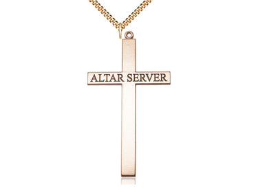 14kt Gold Filled extra large Catholic Altar Server cross necklace 2 5/8 inch by 1 3/8 inch on 24 inch chain by Bliss Manufacturing