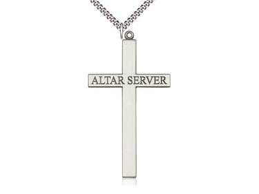 Sterling silver extra large altar server cross necklace 2 5/8 x 1 3/8 pendant on 24 inch chain by Bliss