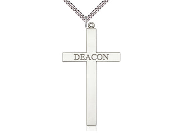 Sterling silver extra large deacon cross necklace 2 5/8 x 1 3/8 pendant on 24 inch chain by Bliss