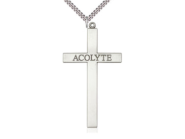 Extra Large Sterling Silver Acolyte Cross Necklace 2 5/8 x 1 3/8 inches on 24 inch chain by Bliss Manufacturing