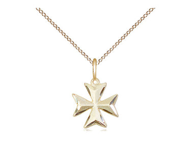 Small 14kt Gold Filled Maltese Cross Necklace 3/8 inch pendant on 18 inch chain handcrafted by Bliss Manufacturing USA