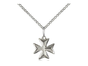 Small Sterling Silver Maltese Cross Necklace 3/8 inch pendant on 18 inch chain handcrafted by Bliss Manufacturing USA