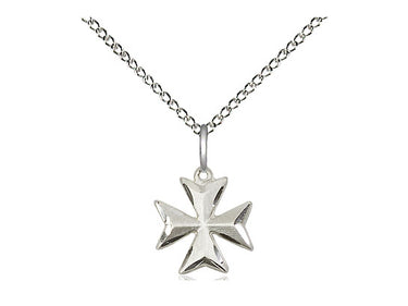 Small Sterling Silver Maltese Cross Necklace 3/8 inch pendant on 18 inch chain handcrafted by Bliss Manufacturing USA