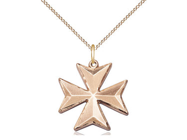 Medium 14kt Gold Filled Maltese Cross Necklace 3/4 x 5/8 inch pendant on 18 inch curb chain by Bliss Manufacturing