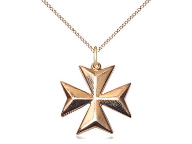 14kt Gold Filled Maltese Cross Necklace 3/4 x 5/8 inch pendant with 18 inch curb chain by Bliss