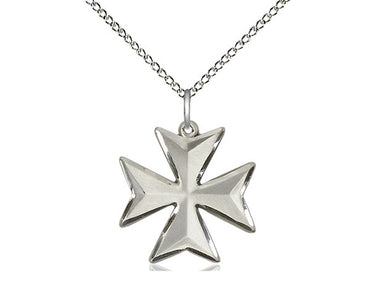 Sterling Silver Medium Maltese Cross Necklace 3/4 x 5/8 inch pendant with 18 inch chain by Bliss Manufacturing