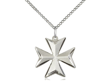 Sterling Silver Medium Maltese Cross Necklace 3/4 x 5/8 inch pendant with 18 inch chain by Bliss Manufacturing