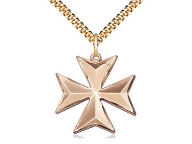 14kt Gold Filled Medium Maltese Cross Necklace with 7/8 inch pendant and 24 inch curb chain by Bliss