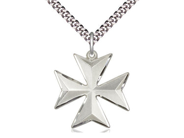 Sterling Silver Maltese Cross Pendant Necklace 7/8 inch on 24 inch chain handcrafted by Bliss Manufacturing USA