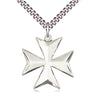 Sterling Silver Maltese Cross Pendant Necklace 1 inch on 24 inch chain handcrafted by Bliss Manufacturing USA