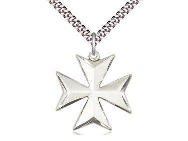 Sterling Silver Maltese Cross Pendant Necklace 1 inch on 24 inch chain handcrafted by Bliss Manufacturing USA