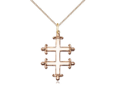 14kt Gold Filled Cross of Lorraine necklace 1 inch by 5/8 inch pendant on 18 inch chain handcrafted by Bliss USA