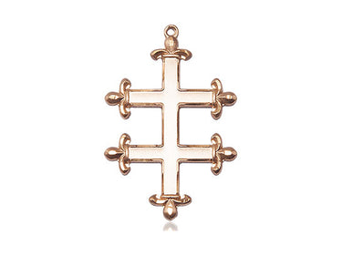 14kt solid gold Cross of Lorraine pendant 1 inch by 5/8 inch handcrafted in USA by Bliss Manufacturing