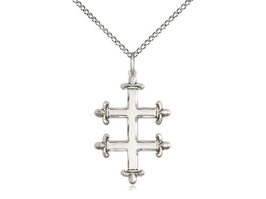 Sterling Silver Cross of Lorraine necklace 1 inch by 5/8 inch pendant on 18 inch chain handcrafted by Bliss USA