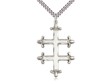 Sterling Silver Large Cross of Lorraine Necklace 1 3/4 x 1 1/8 inch pendant on 24 inch curb chain by Bliss
