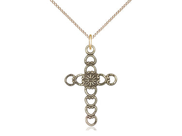 14kt Gold Filled Hearts with Sunburst necklace 1 inch by 5/8 inch pendant on 18 inch chain handcrafted by Bliss USA