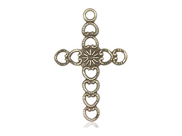 14kt solid gold Hearts with Sunburst pendant 1 inch by 5/8 inch handcrafted in USA by Bliss Manufacturing