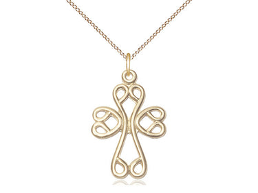 14kt Gold Filled Scroll Cross Necklace 1 inch x 5/8 inch pendant 18 inch chain by Bliss
