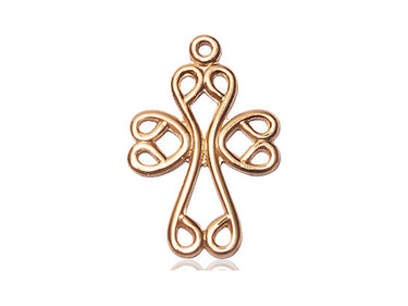 14kt Solid Gold Scroll Cross Pendant 1 inch x 5/8 inch handcrafted by Bliss
