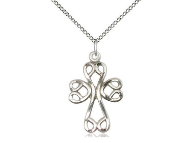 Sterling Silver Ornate Scroll Cross Necklace 1 inch by 5/8 inch pendant on 18 inch chain by Bliss