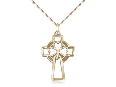 14kt Gold Filled Shamrock Cross Necklace 1 inch x 5/8 inch pendant 18 inch chain by Bliss