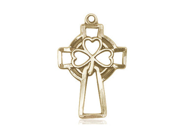 14kt solid gold Shamrock Cross pendant 1 inch by 5/8 inch handcrafted in USA by Bliss Manufacturing