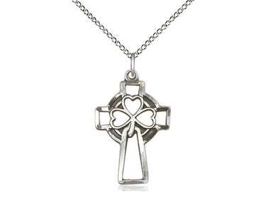 Sterling Silver Shamrock Cross Necklace 1 inch with 18 inch chain by Bliss Manufacturing