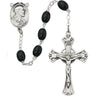 6x8mm black wood rosary with sterling silver crucifix and center piece displayed against a white background