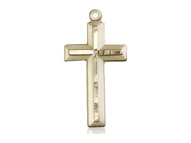 14kt solid gold cross pendant 1-1/8 inch by 1/2 inch with lite curb chain design handcrafted by Bliss USA